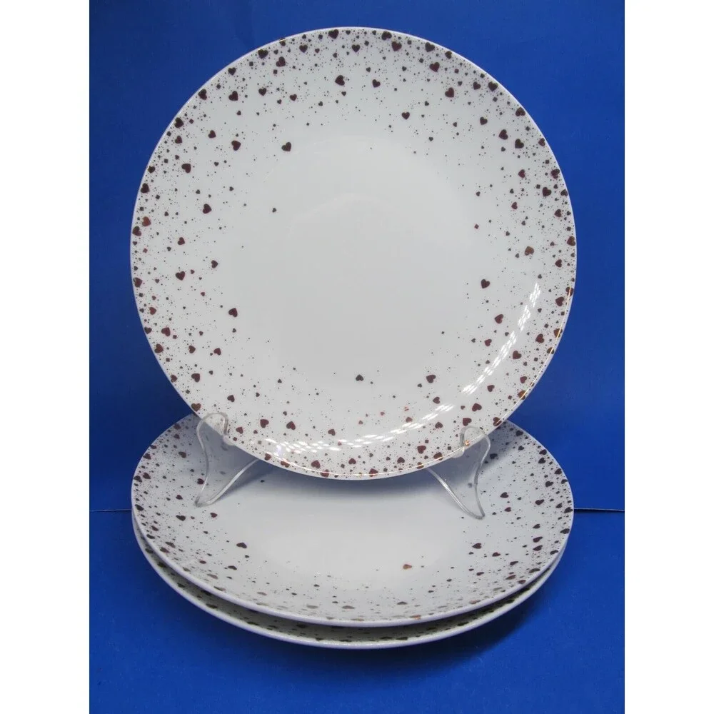 Pottery Barn Monique Lhuillier Gold Confetti Hearts 8 3/8  Plates Bundle of 3
